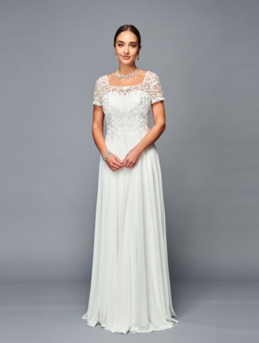 La Merchandise LADK305 Embroidered Short Sleeve Mother Of Bride Gown - OFF WHITE - LAD