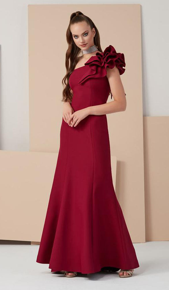 La Merchandise LAP3736 One Shoulder Mermaid Fitted Classy Formal Dress - Burgundy - LAP