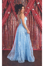 La Merchandise LA1885 Floral Lace Open Back Evening Prom Gown - - LA Merchandise
