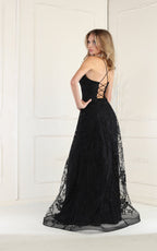La Merchandise LA1885 Floral Lace Open Back Evening Prom Gown - - LA Merchandise