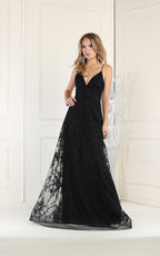 La Merchandise LA1885 Floral Lace Open Back Evening Prom Gown - BLACK - LA Merchandise