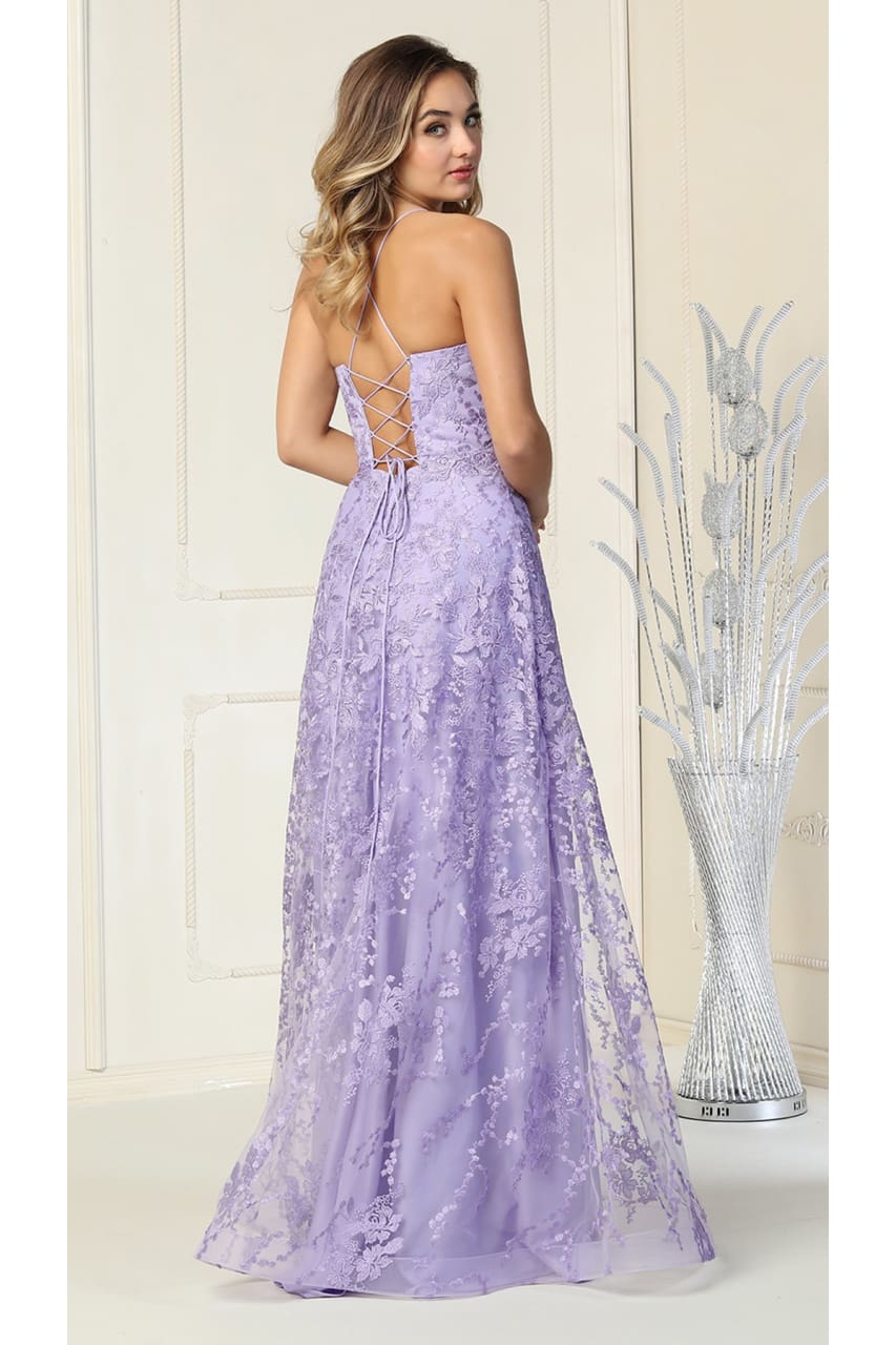 La Merchandise LA1885 Floral Lace Open Back Evening Prom Gown - - LA Merchandise