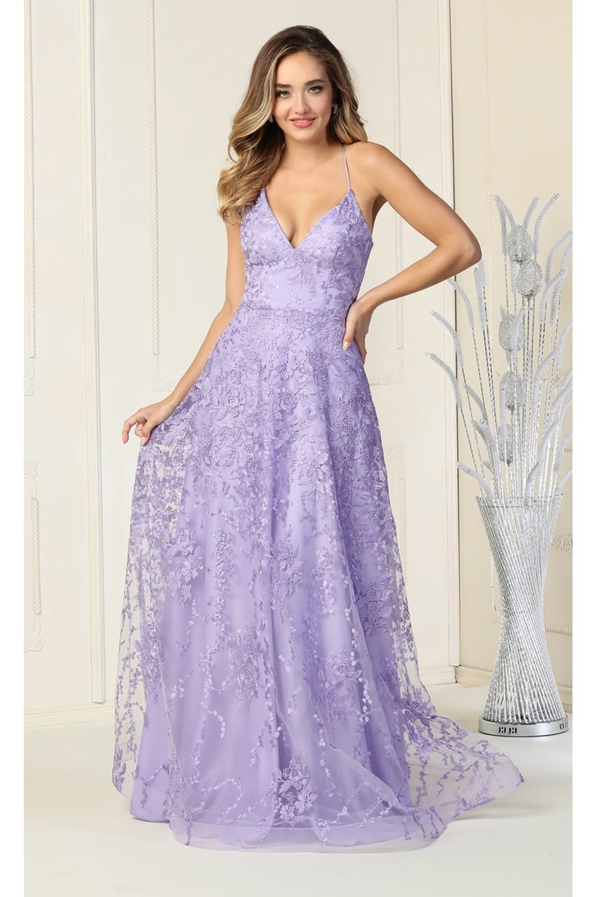 La Merchandise LA1885 Floral Lace Open Back Evening Prom Gown - - LA Merchandise
