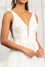 La Merchandise LAS3012B Ivory V-Neck Sleeveless Floral Wedding Dress - - LA Merchandise