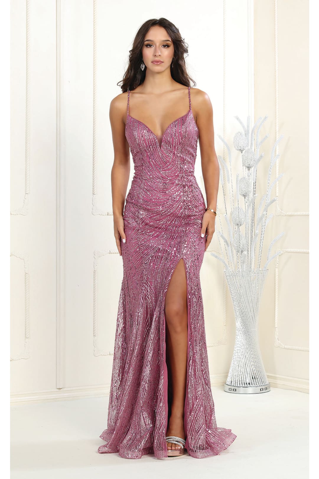 Formal Glitter & Plus Size Gown - LA1905 - MAGENTA - LA Merchandise