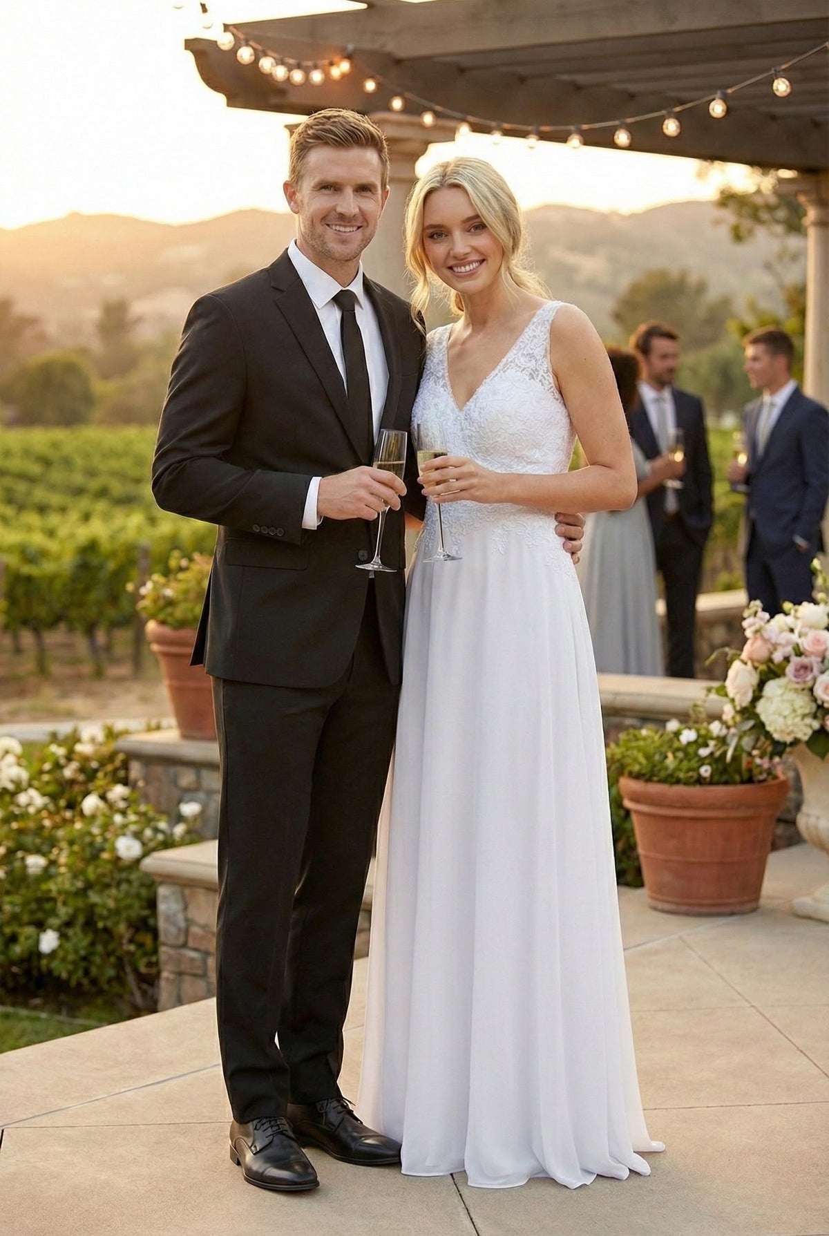 LA Merchandise LAV5233 Sleeveless V-Neck Beaded Bodice Bridal Gown - - Wedding Dresses LAV