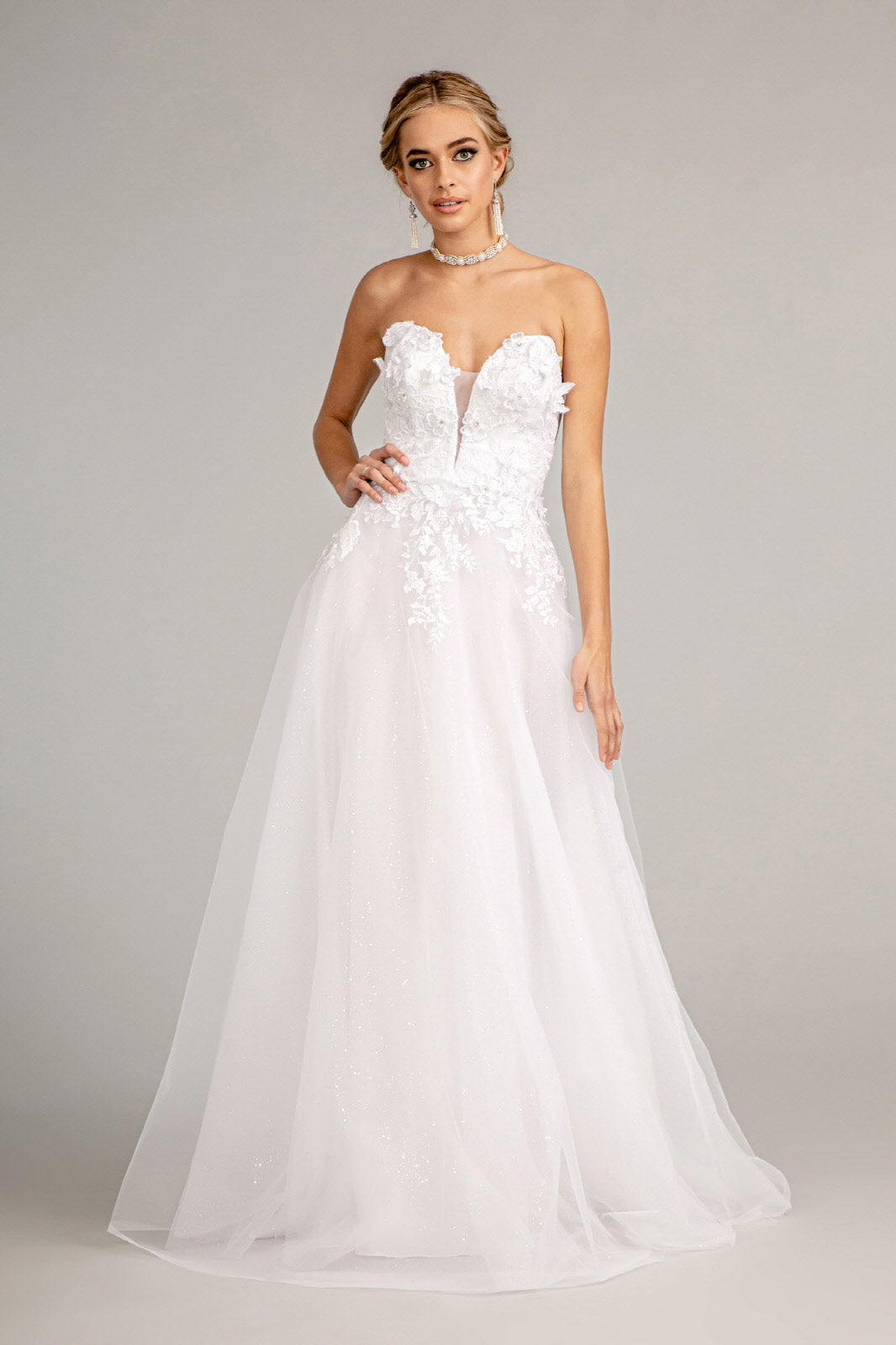 Glitter Embellished Wedding Dress - LAS3010 - - Dresses LA Merchandise
