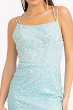 High Slit Embellished Mermaid Dress - LAS3052 - Turquoise - Dresses LAS