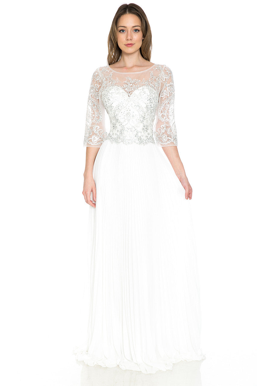 Wholesale Embellished A-Line Gown with Sheer Sleeves Evening & Bridal Dress By LAF8145 - IVORY - Dress LAF