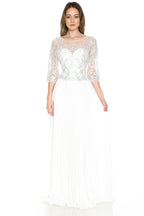 Wholesale Embellished A-Line Gown with Sheer Sleeves Evening & Bridal Dress By LAF8145 - IVORY - Dress LAF