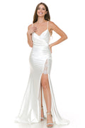Wholesale Satin Lace-Up Back Gown with Side Slit and Spaghetti Straps Wedding Dress By LAF8158 - IVORY - Dress LAF