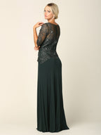 Wholesale Beaded Lace Evening Gown with Illusion Sleeves and Chiffon Skirt by LA Merchandise LAV5222 - - Mother of the Bride Dress LAV