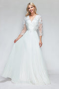 Wholesale Wedding Dress V-Neck Sleeveless Engagement Gown By LAF8341 - OFF WHITE - Dress LAF