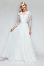 Wholesale Wedding Dress V-Neck Sleeveless Engagement Gown By LAF8341 - OFF WHITE - Dress LAF