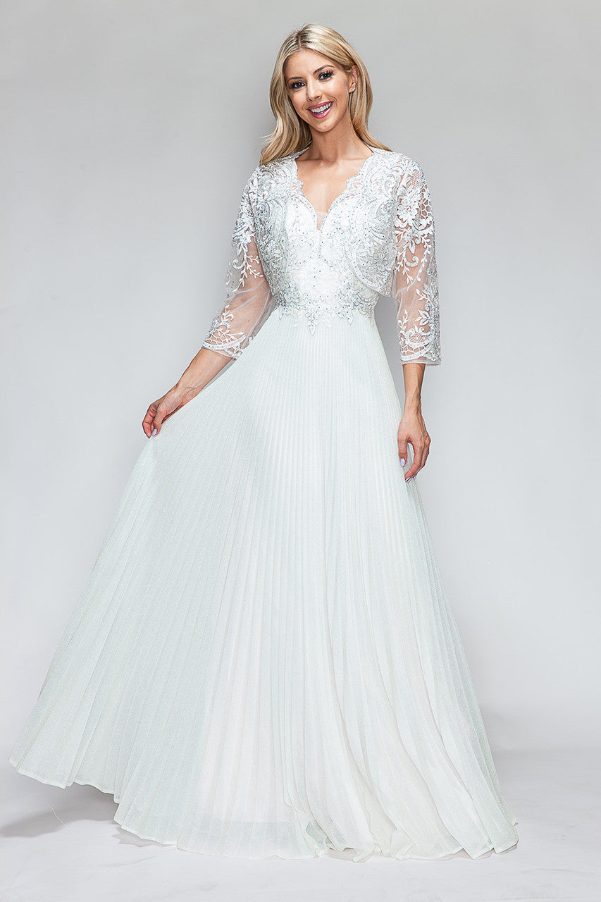Wholesale Wedding Dress V-Neck Sleeveless Engagement Gown By LAF8341 - OFF WHITE - Dress LAF