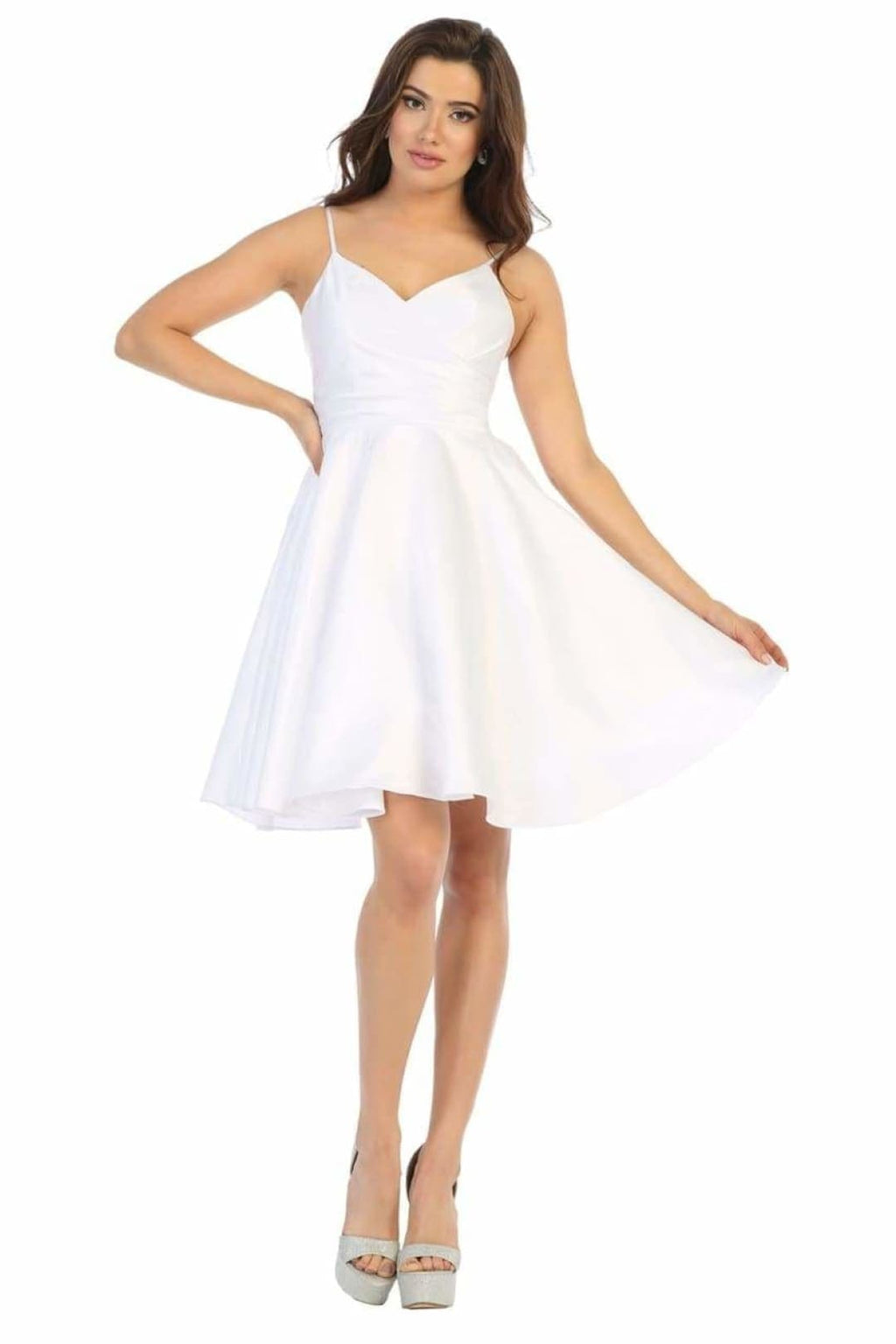 LA Merchandise LA1654 Spaghetti Straps Pockets Simple Hoco Dress - WHITE - Short Dress LA Merchandise