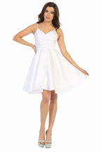 LA Merchandise LA1654 Spaghetti Straps Pockets Simple Hoco Dress - WHITE - Short Dress LA Merchandise