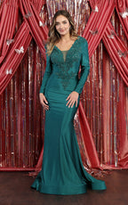 La Merchandise LA1772 Long Sleeve Stretchy Bodycon Evening Gown - HUNTER GREEN - LA Merchandise