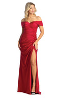 La Merchandise LA1825 Stretchy Off The Shoulder Long Prom Dress - BURGUNDY - LA Merchandise