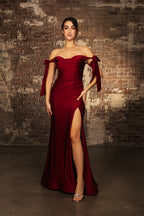 La Merchandise LA1858 Bow Tie Straps Bridesmaids Wholesale Gowns - BURGUNDY - LA Merchandise