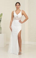 Wholesale Engagement Gown V-Neck Sleeveless Sheath Dress By LA2102 - IVORY - Dresses LA Merchandise, Inc.
