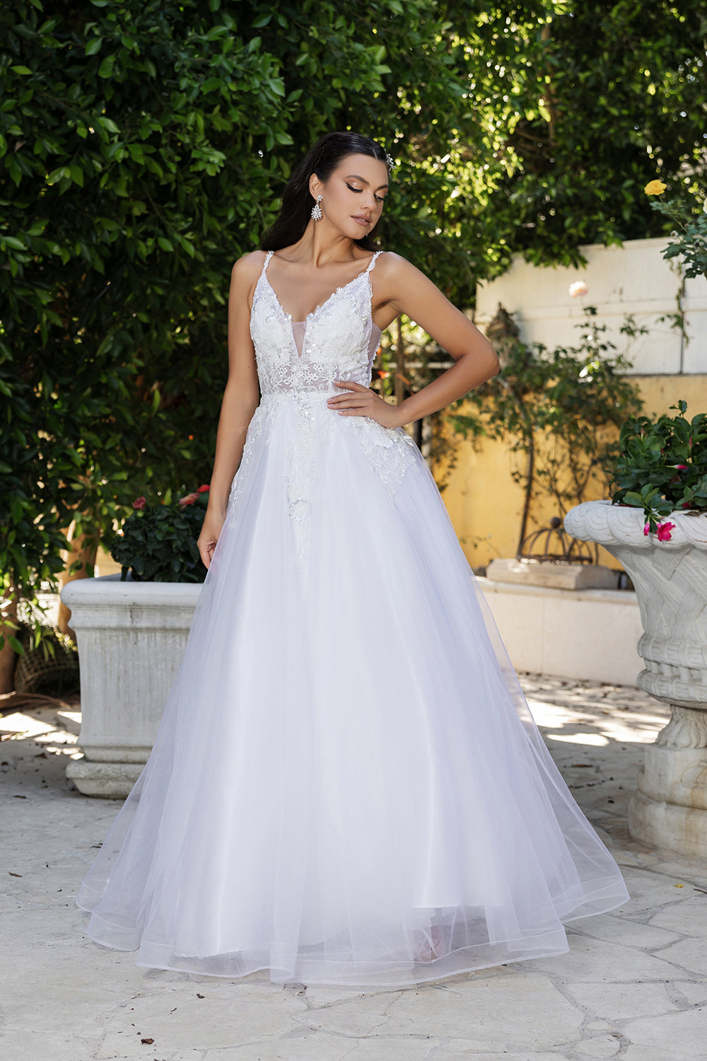 Wholesale Engagement Dress Plunging Neck A-Line Dress By LA2135 - IVORY - Dress LA Merchandise