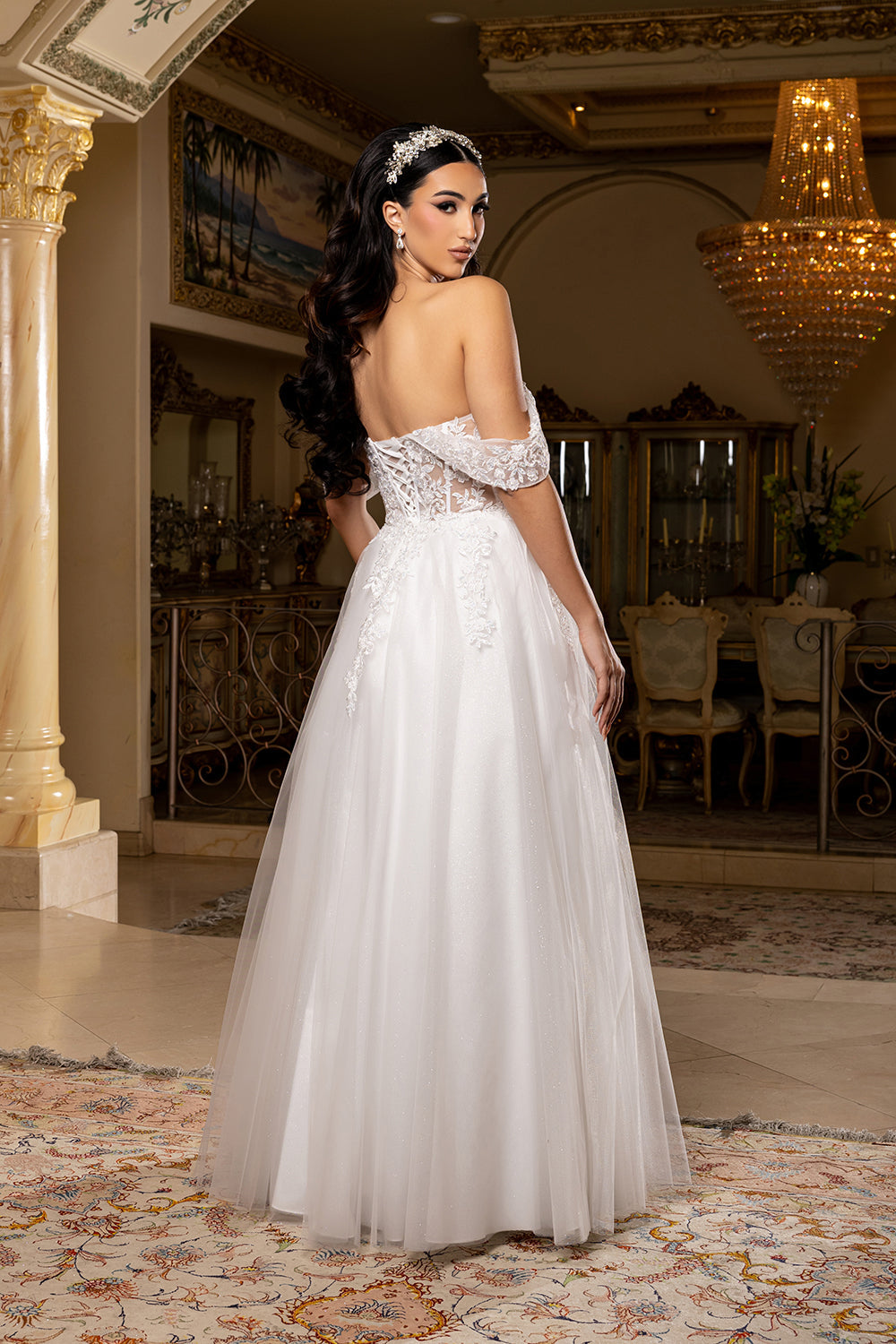 Wholesale Off-Shoulder Wedding Dress with Corset Bodice & A-Line Tulle Skirt Bridal Gown by LA2176 - - Wedding Dresses LA Merchandise