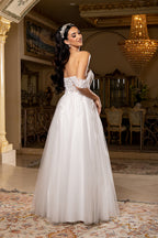 Wholesale Off-Shoulder Wedding Dress with Corset Bodice & A-Line Tulle Skirt Bridal Gown by LA2176 - - Wedding Dresses LA Merchandise