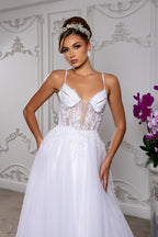Wholesale Embellished Tulle A-Line Wedding Gown with Illusion Corset Bodice By LA2178 - - Wedding Dresses LA Merchandise