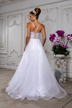 Wholesale Embellished Tulle A-Line Wedding Gown with Illusion Corset Bodice By LA2178 - - Wedding Dresses LA Merchandise