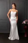 Wholesale Elegant Satin Mermaid Wedding Dress Strapless Lace Corset Bridal Gown by LA2186 - IVORY - Prom Dress LA Merchandise