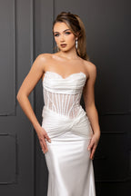 Wholesale Elegant Satin Mermaid Wedding Dress Strapless Lace Corset Bridal Gown by LA2186 - - Prom Dress LA Merchandise