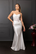 Wholesale Elegant Satin Mermaid Wedding Dress Strapless Lace Corset Bridal Gown by LA2186 - - Prom Dress LA Merchandise