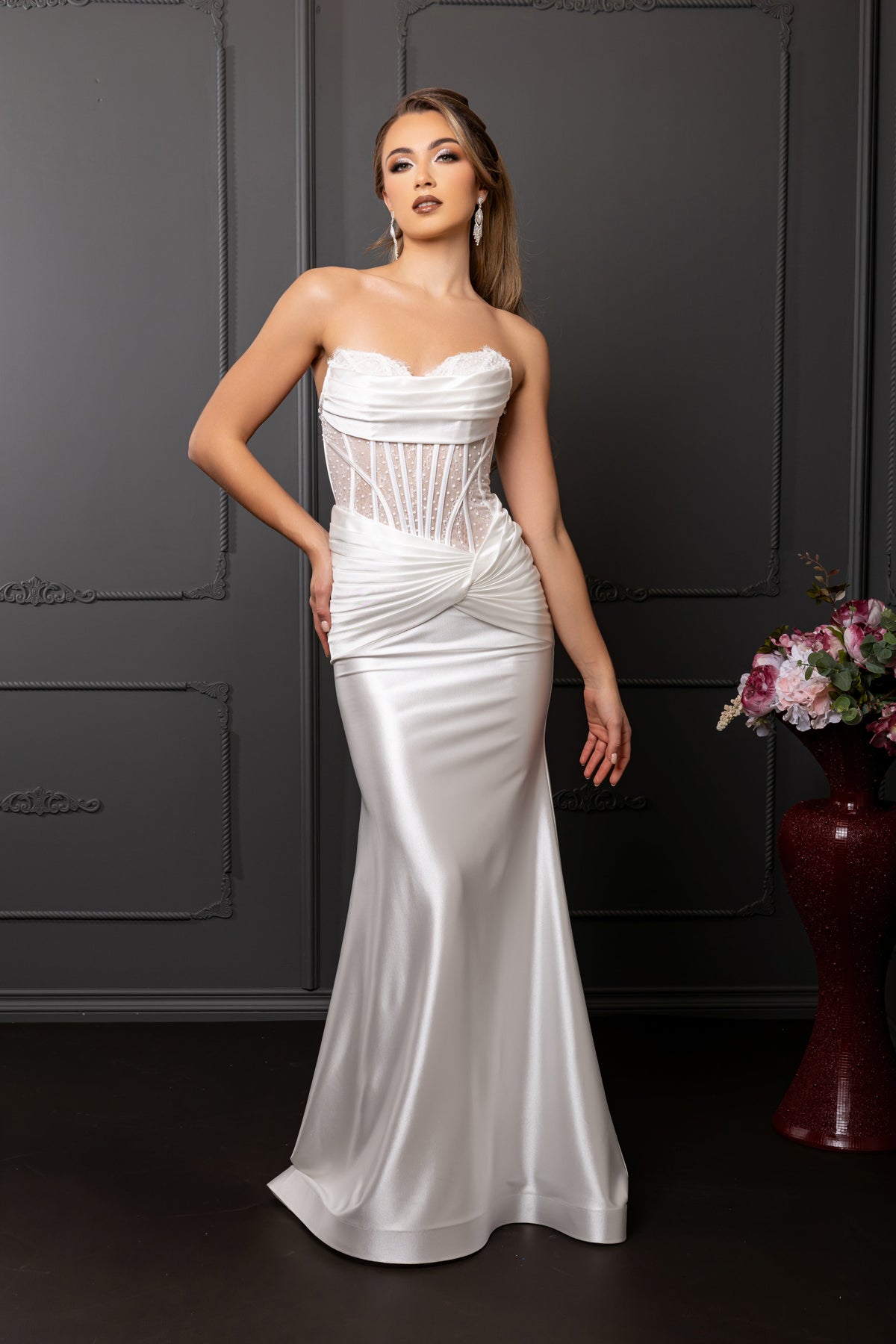 Wholesale Elegant Satin Mermaid Wedding Dress Strapless Lace Corset Bridal Gown by LA2186 - - Prom Dress LA Merchandise