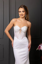 Wholesale Beaded Strapless Sheath Wedding Dress with Corset Bodice & Lace-Up Back by LA2195 - - Wedding Dress LA Merchandise