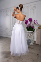 Wholesale Strapless Lace Corset Wedding Dress with Tulle Skirt & High Slit Bridal Gown by LA2208 - - Wedding Dress LA Merchandise