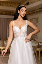 Wholesale A-Line Lace Bodice Bridal Gown with Tulle Skirt Spaghetti Straps Wedding Dress by LA2212 - - Wedding Dress LA Merchandise