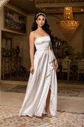 Wholesale Strapless Satin A-Line Bridal Gown with Side Ruffle & Lace-Up Back Dress by LA2228 - IVORY - Wedding Dress LA Merchandise