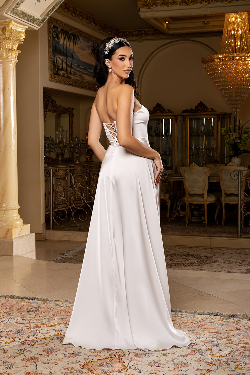Wholesale Strapless Satin A-Line Bridal Gown with Side Ruffle & Lace-Up Back Dress by LA2228 - - Wedding Dress LA Merchandise