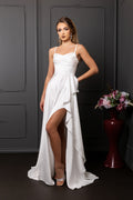 Wholesale Spaghetti Strap Sweetheart Satin Corset Column Bridal Wedding Gown with Slit by LA2242 - IVORY - Wedding Dress LA Merchandise