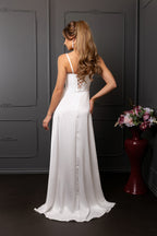 Wholesale Spaghetti Strap Sweetheart Satin Corset Column Bridal Wedding Gown with Slit by LA2242 - - Wedding Dress LA Merchandise