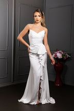 Wholesale Strapless Sweetheart Ruched Satin Mermaid Bridal Wedding Gown by LA2247 - IVORY - Wedding Dress LA Merchandise