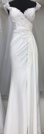 LA2258 Wholesale Off-Shoulder Lace Applique Mermaid Wedding Dress with Corset Back & Satin - - Wedding Dress LA Merchandise