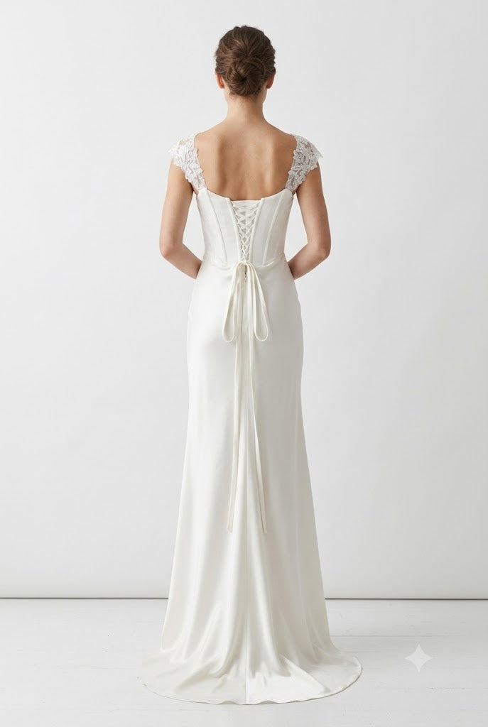 LA2258 Wholesale Off-Shoulder Lace Applique Mermaid Wedding Dress with Corset Back & Satin - - Wedding Dress LA Merchandise
