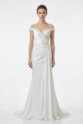 LA2258 Wholesale Off-Shoulder Lace Applique Mermaid Wedding Dress with Corset Back & Satin - IVORY - Wedding Dress LA Merchandise