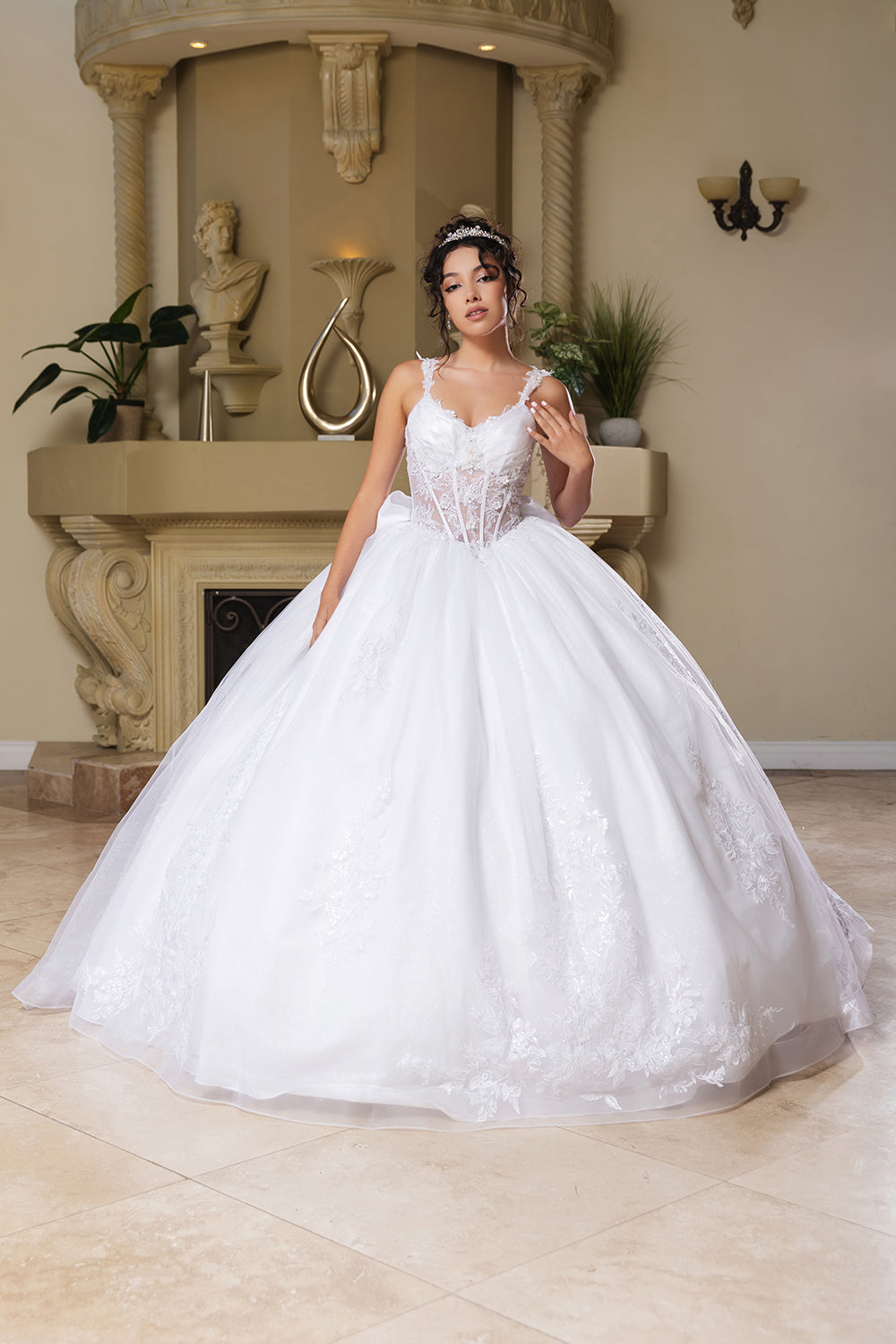 Wholesale Wedding Dress V-Neck Pleated Sweet 16 Ball Gown By LA269 - IVORY - Dress LA Merchandise