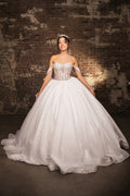 LA Merchandise LA281 Off-Shoulder Quinceañera Gown with Rhinestone Corset Bodice - OFFWHITE - Quinceanera Dress LA Merchandise