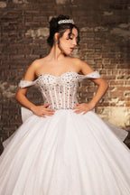 LA Merchandise LA281 Off-Shoulder Quinceañera Gown with Rhinestone Corset Bodice - - Quinceanera Dress LA Merchandise