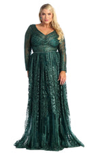 La Merchandise LA7920 Shiny Long Sleeve Plus Size MOB Formal Gown - Hunter Green - LA Merchandise