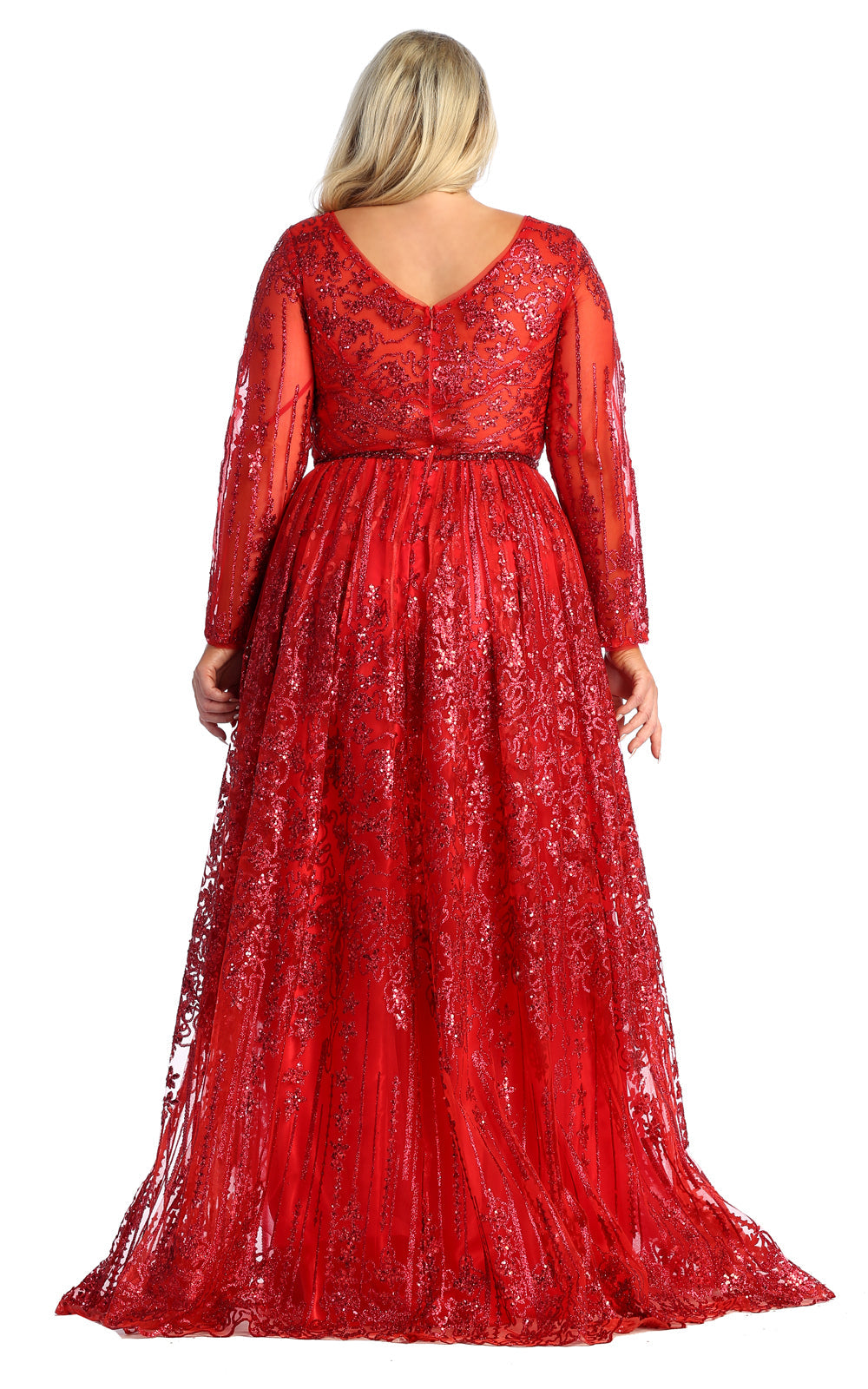 La Merchandise LA7920 Shiny Long Sleeve Plus Size MOB Formal Gown - - LA Merchandise